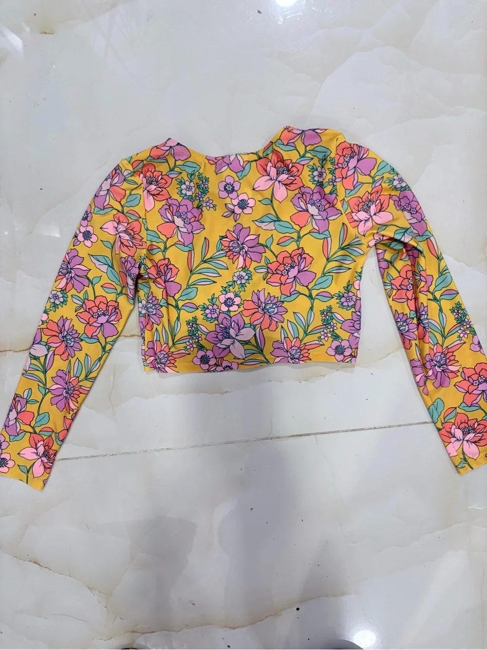 Girls 2 Piece Swim Set Cat & Jack Floral One Piece Art Class Rashgaurd Size 6/7